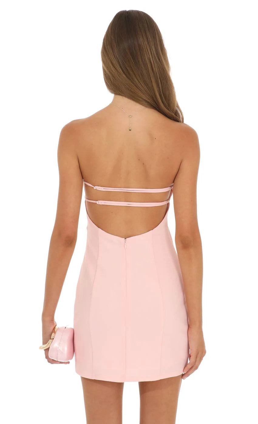 Chic A-Line Strapless Sleeveless Sequin Open Back Blush Pink Mini Homecoming Dress