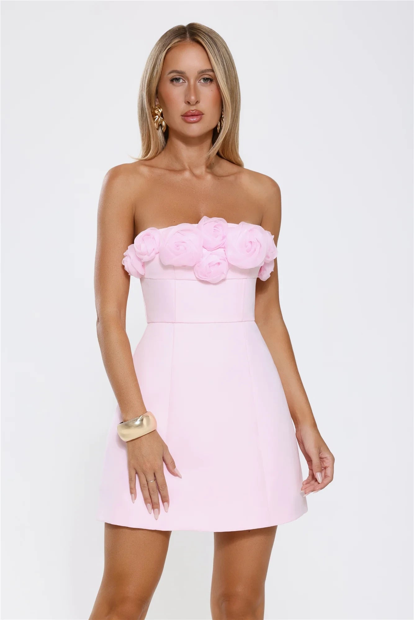 Chic A-Line Strapless Sweetheart Sleeveless Zipper Back Mini Floral Homecoming Dresses