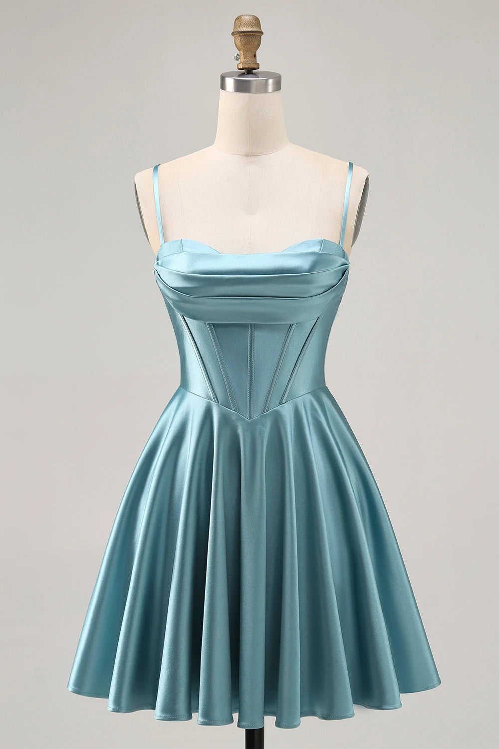 Chic A-Line Sweetheart Sleeveless Draped Corset Teal Short Homecoming Dress