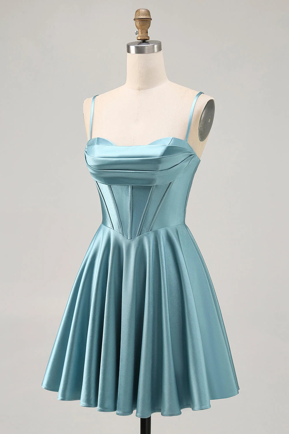 Chic A-Line Sweetheart Sleeveless Draped Corset Teal Short Homecoming Dress