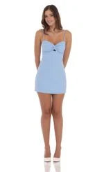 Chic A-Line Sweetheart Sleeveless Knot Front Cutout Light Blue Mini Homecoming Dress