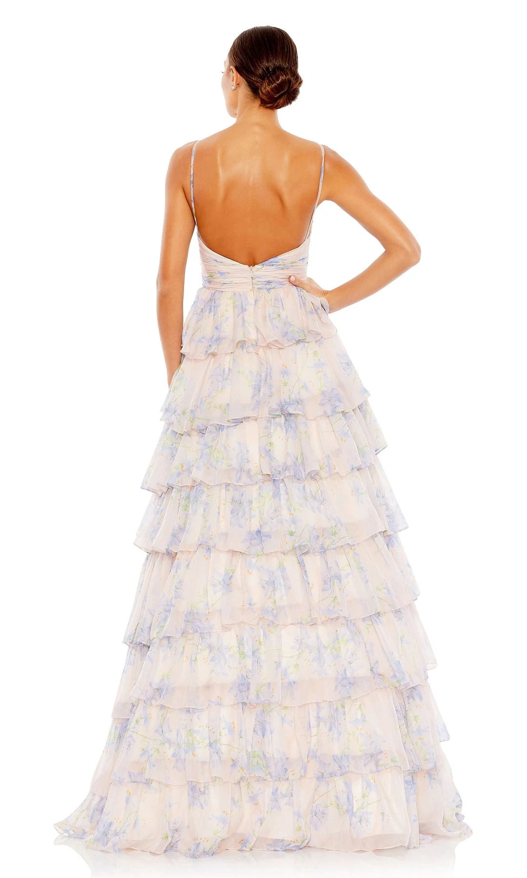 Chic A-Line Sweetheart Sleeveless Tiered Cutout Floral Maxi Prom Dresses Women
