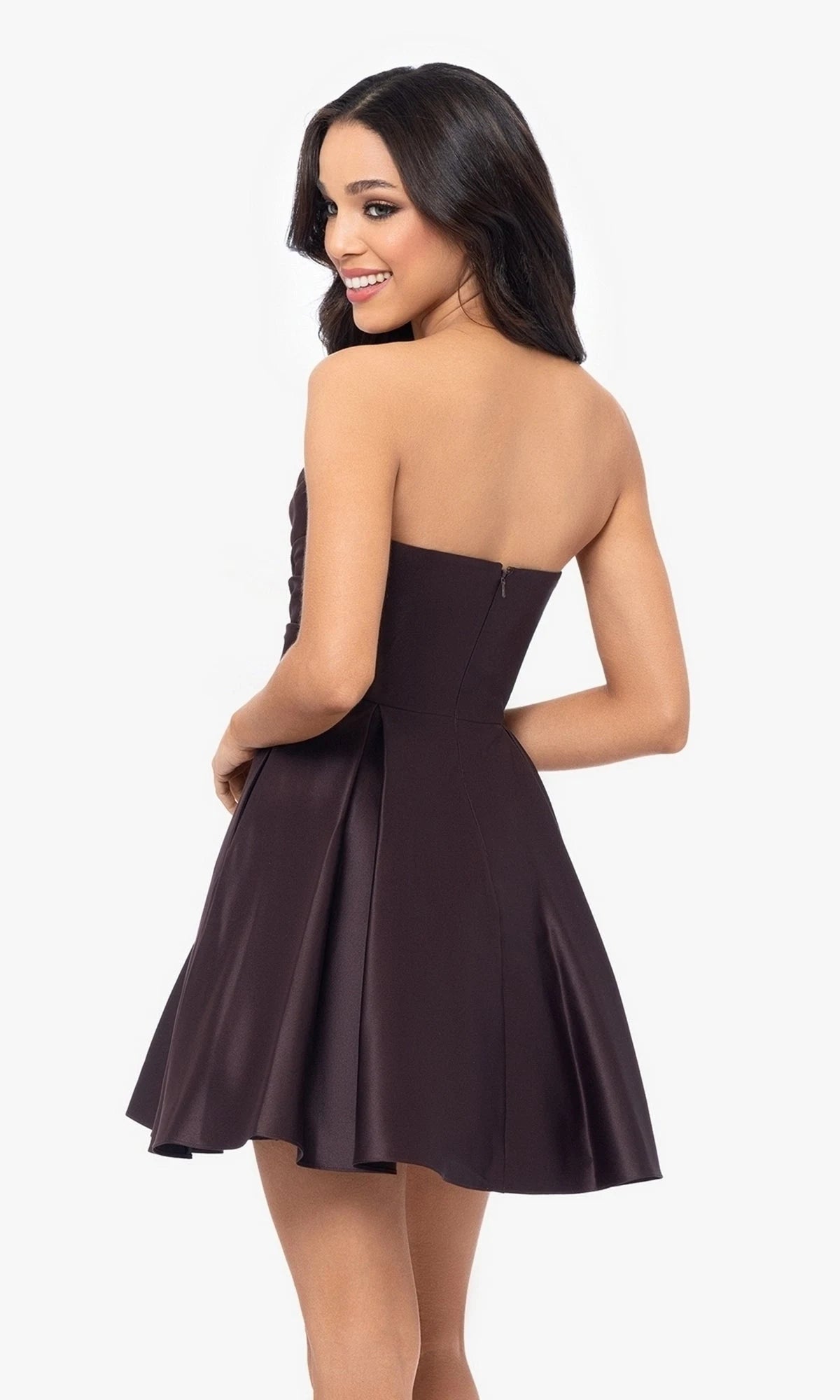 Chic A-Line Sweetheart Strapless Draped Espresso Mini Homecoming Dresses