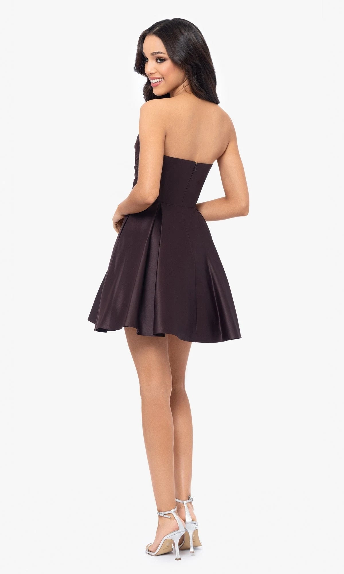 Chic A-Line Sweetheart Strapless Draped Espresso Mini Homecoming Dresses