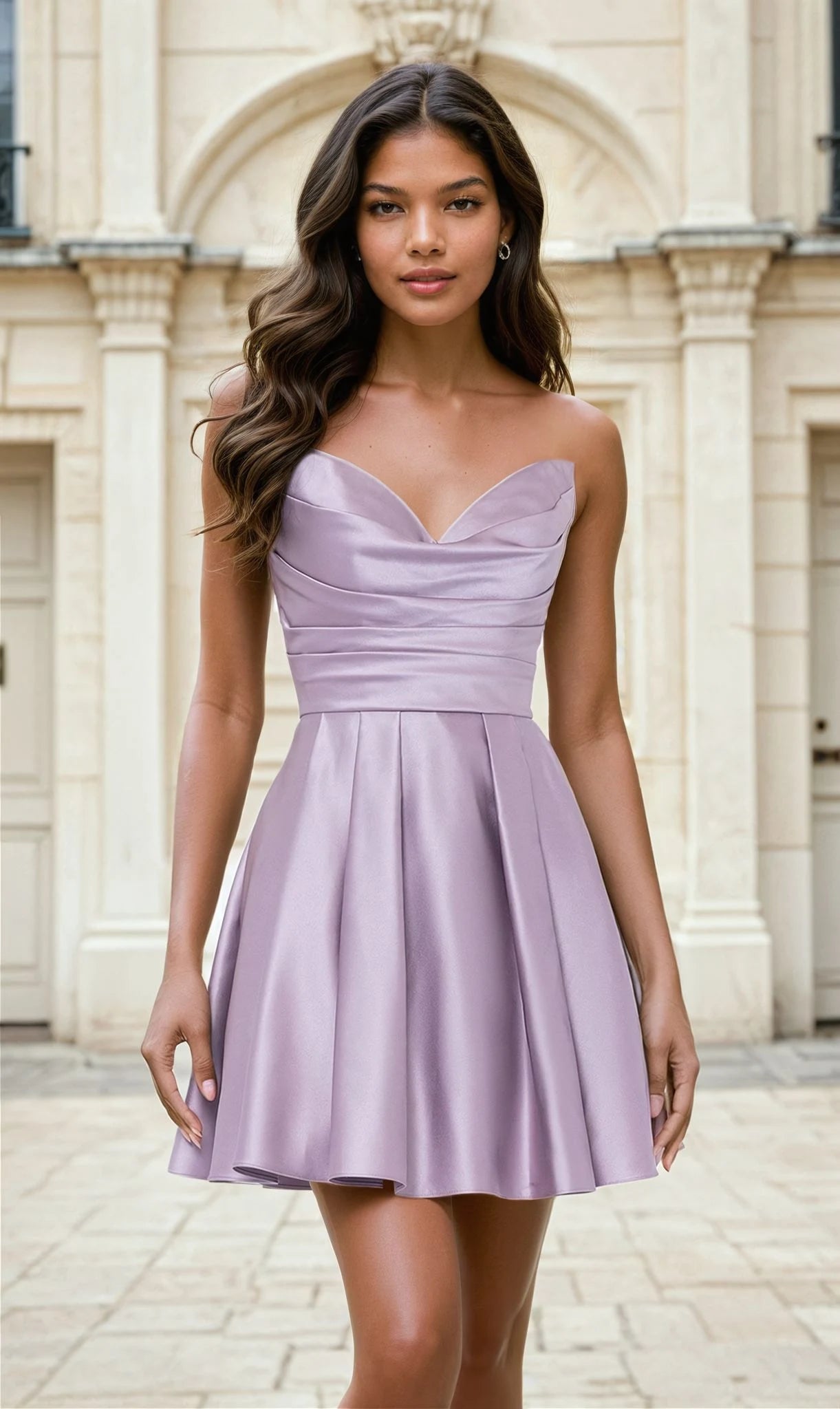 Chic A-Line Sweetheart Strapless Draped Espresso Mini Homecoming Dresses