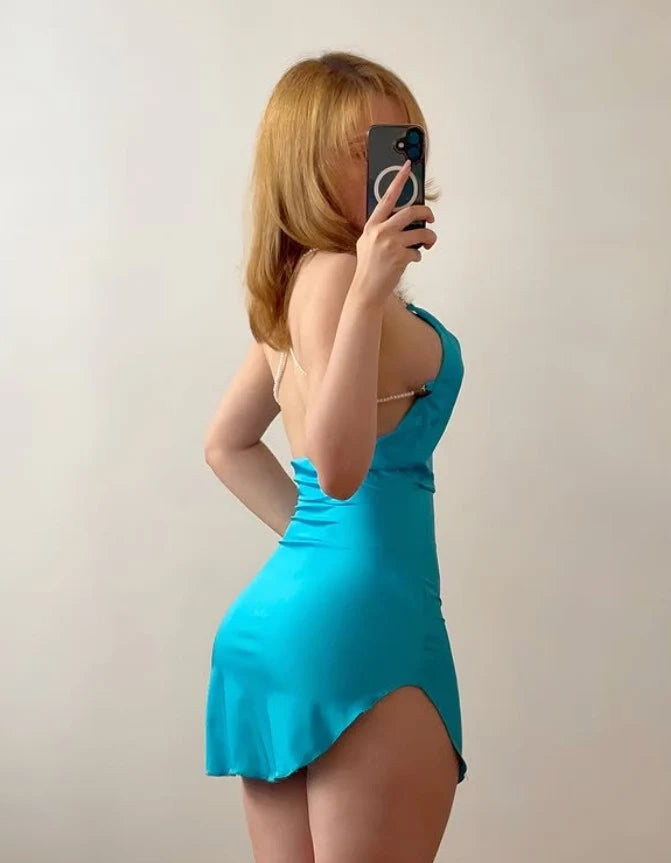 Chic Bodycon Cowl Neck Draped Ruched Aqua Mini Homecoming Dress Women