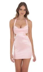 Chic Bodycon Halter Cowl Neck Sleeveless Cutout Light Pink Mini Homecoming Dresses Women's