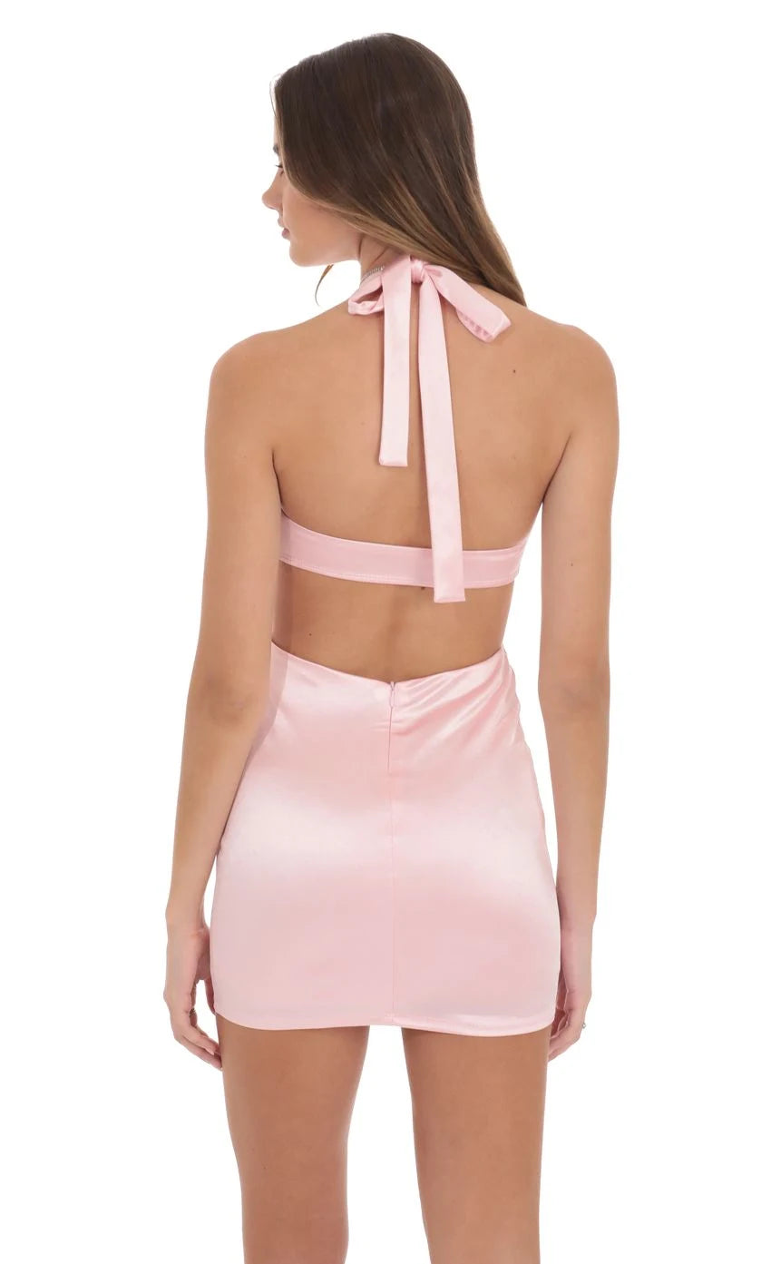 Chic Bodycon Halter Cowl Neck Sleeveless Cutout Light Pink Mini Homecoming Dresses Women's