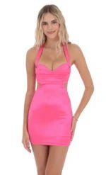 Chic Bodycon Halter Cowl Neck Sleeveless Cutout Light Pink Mini Homecoming Dresses Women's