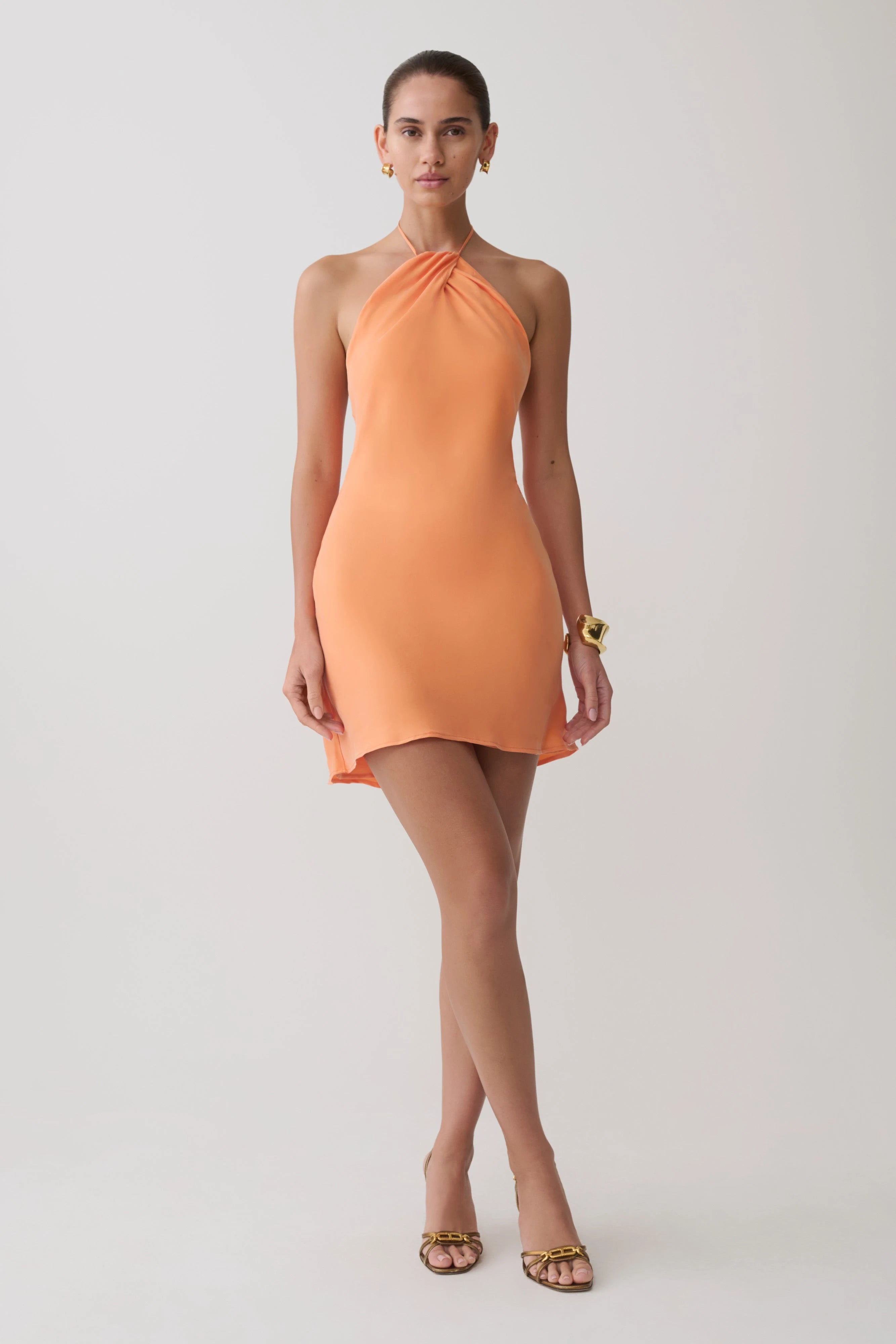 Chic Bodycon Halter Neck Sleeveless Twisted Peach Mini Homecoming Dress