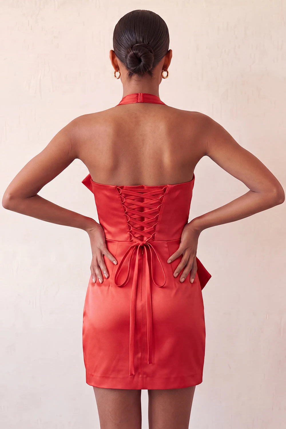 Chic Bodycon Halter Sleeveless Bow-Accent Corset Red Mini Homecoming Dress
