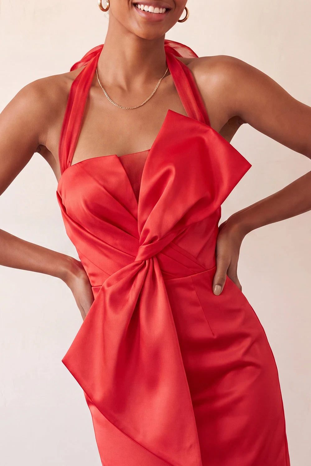 Chic Bodycon Halter Sleeveless Bow-Accent Corset Red Mini Homecoming Dress