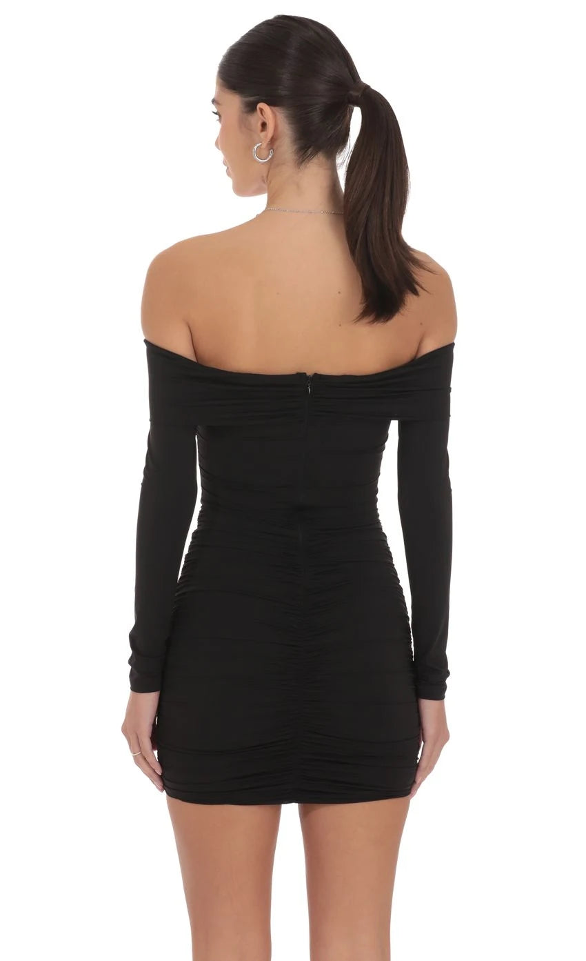 Chic Bodycon Off-Shoulder Long Sleeve Tie-Front Black Mini Homecoming Dress
