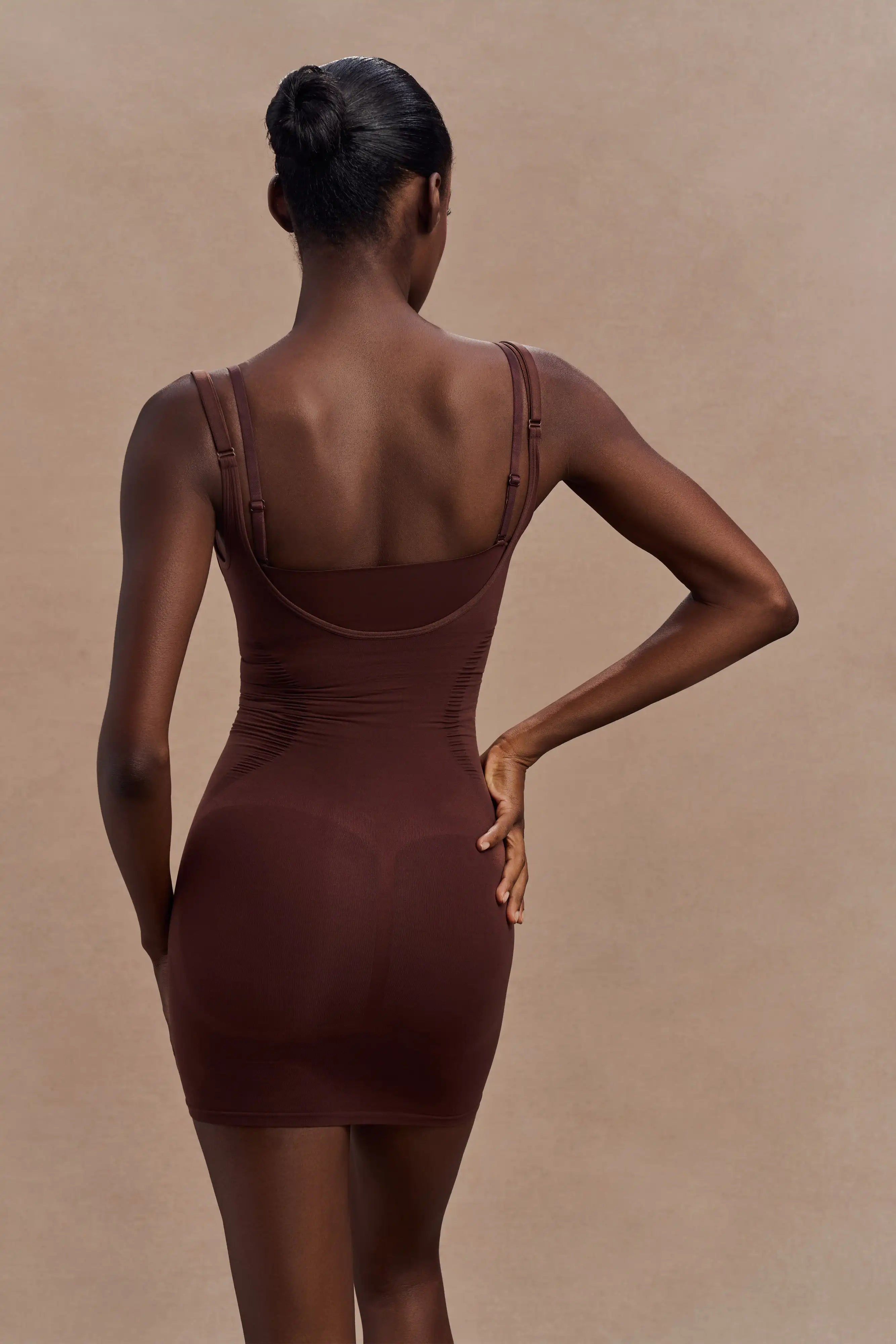 Chic Bodycon Square Neck Sleeveless Shaping Brown Mini Homecoming Dress Women's