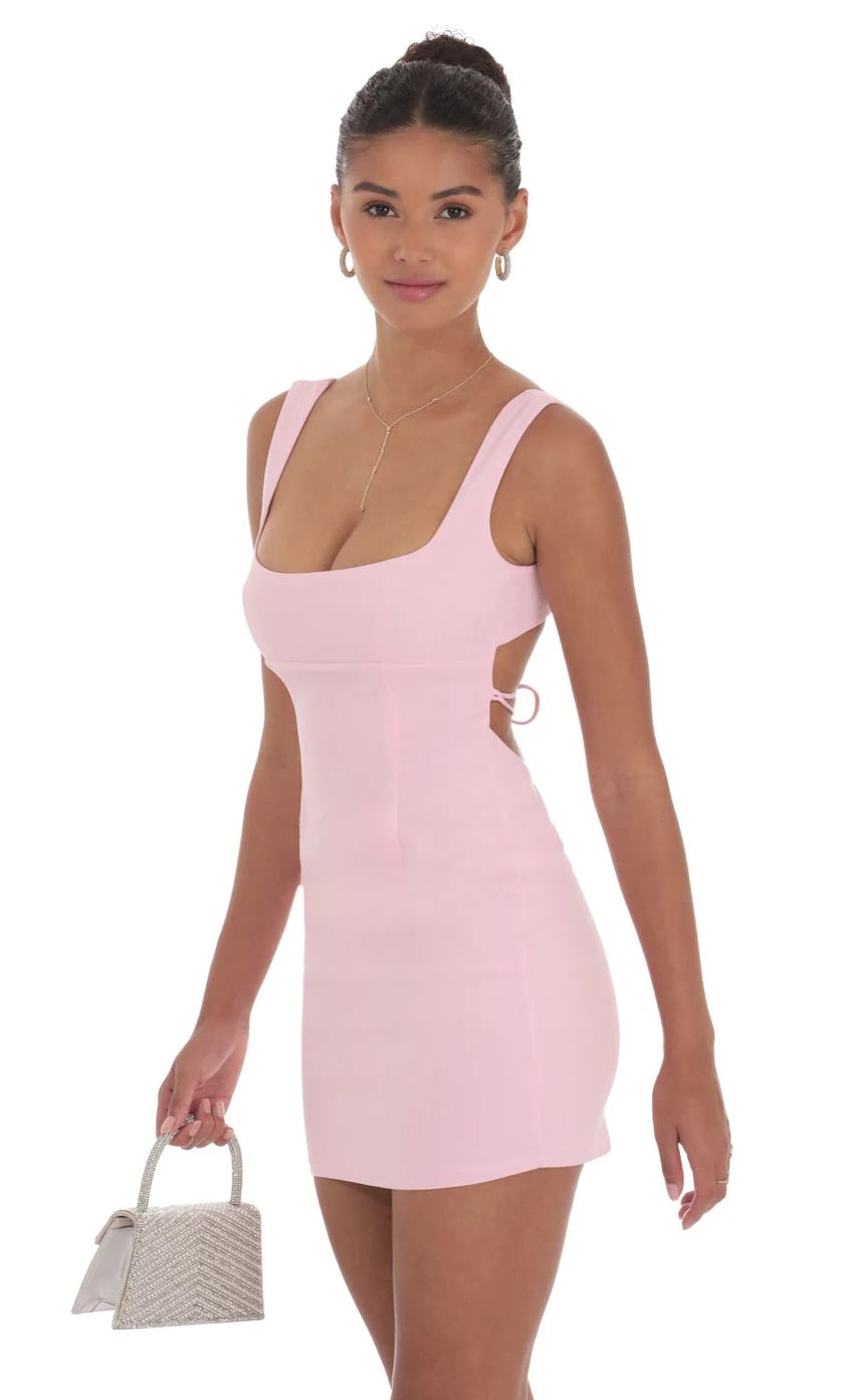 Chic Bodycon Square Neck Sleeveless Strappy Pink Mini Homecoming Dress Women's
