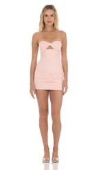 Chic Bodycon Strapless Ruched Knot Blush Pink Mini Homecoming Dress Women