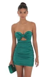 Chic Bodycon Strapless Ruched Knot Blush Pink Mini Homecoming Dress Women