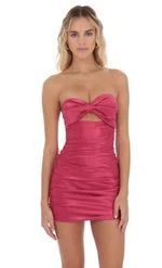Chic Bodycon Strapless Ruched Knot Blush Pink Mini Homecoming Dress Women