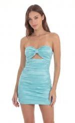 Chic Bodycon Strapless Ruched Knot Blush Pink Mini Homecoming Dress Women
