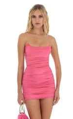 Chic Bodycon Strapless Ruched Neon Orange Mini Homecoming Dress Women's Party