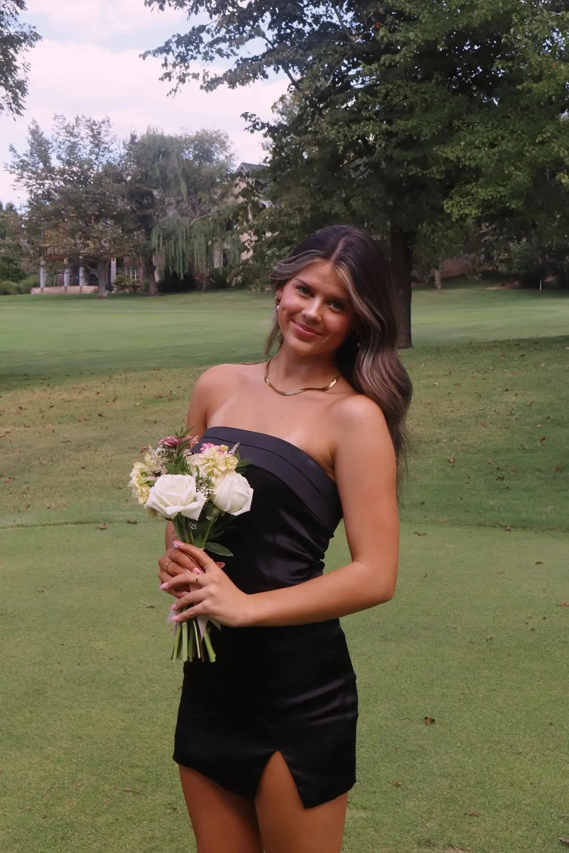 Chic Bodycon Strapless Sleeveless Ruched Slit Black Mini Homecoming Dress