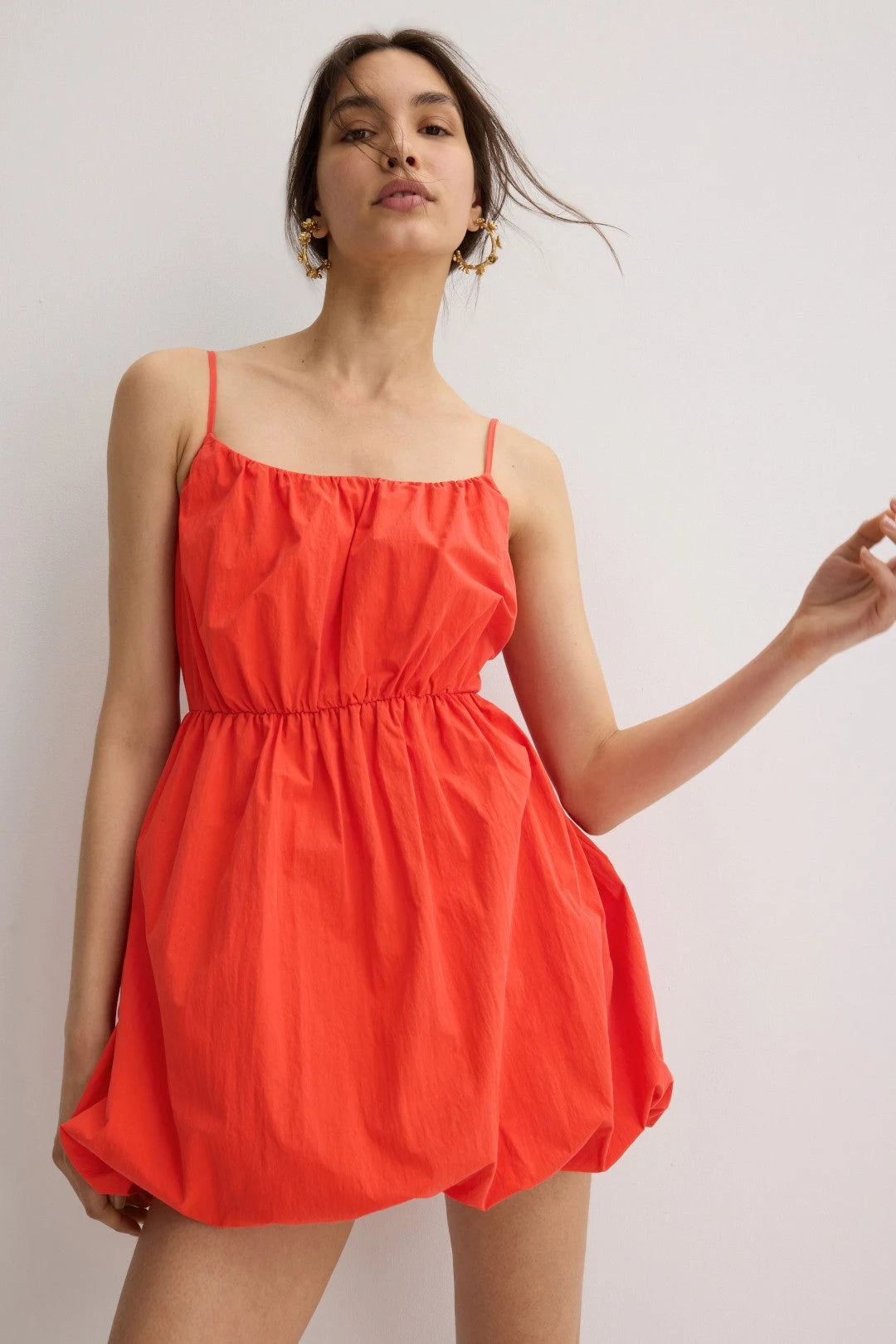 Chic Bubble Square Neck Sleeveless Ruched Vibrant Orange Mini Homecoming Dress Women's