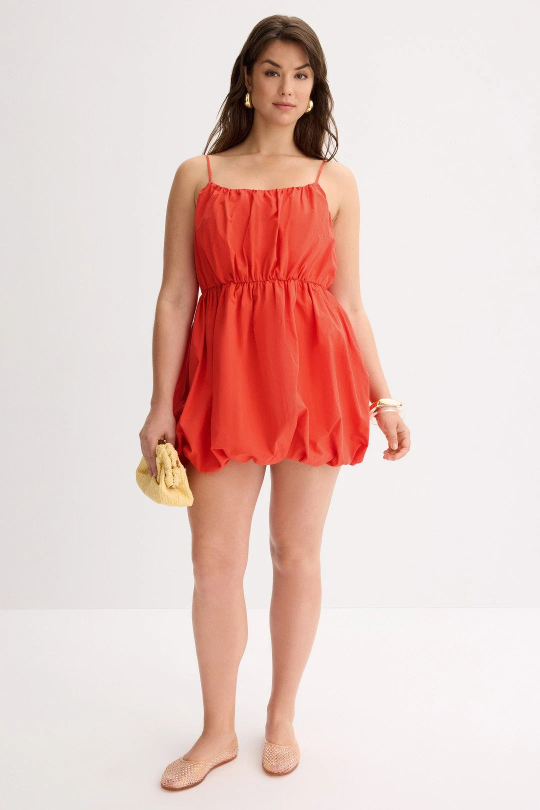 Chic Bubble Square Neck Sleeveless Ruched Vibrant Orange Mini Homecoming Dress Women's