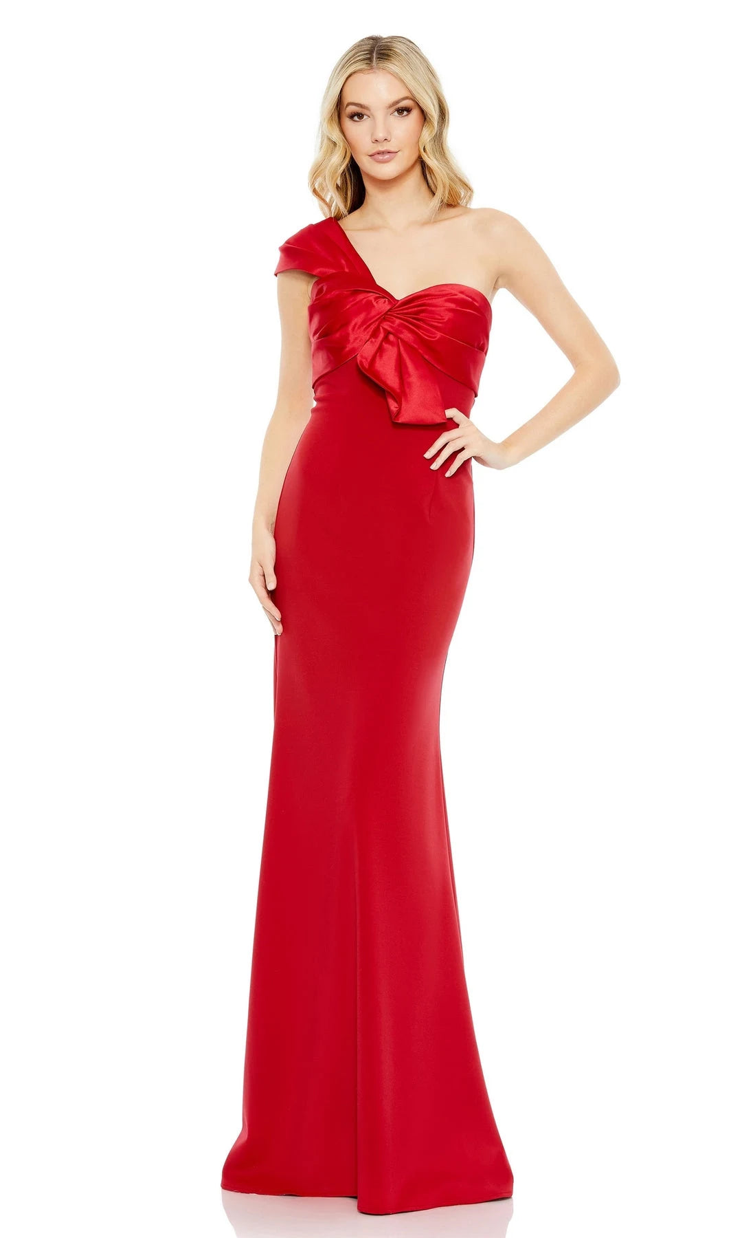 Chic Column One-Shoulder Sleeveless Bow Knot Red Maxi Prom Dresses Women