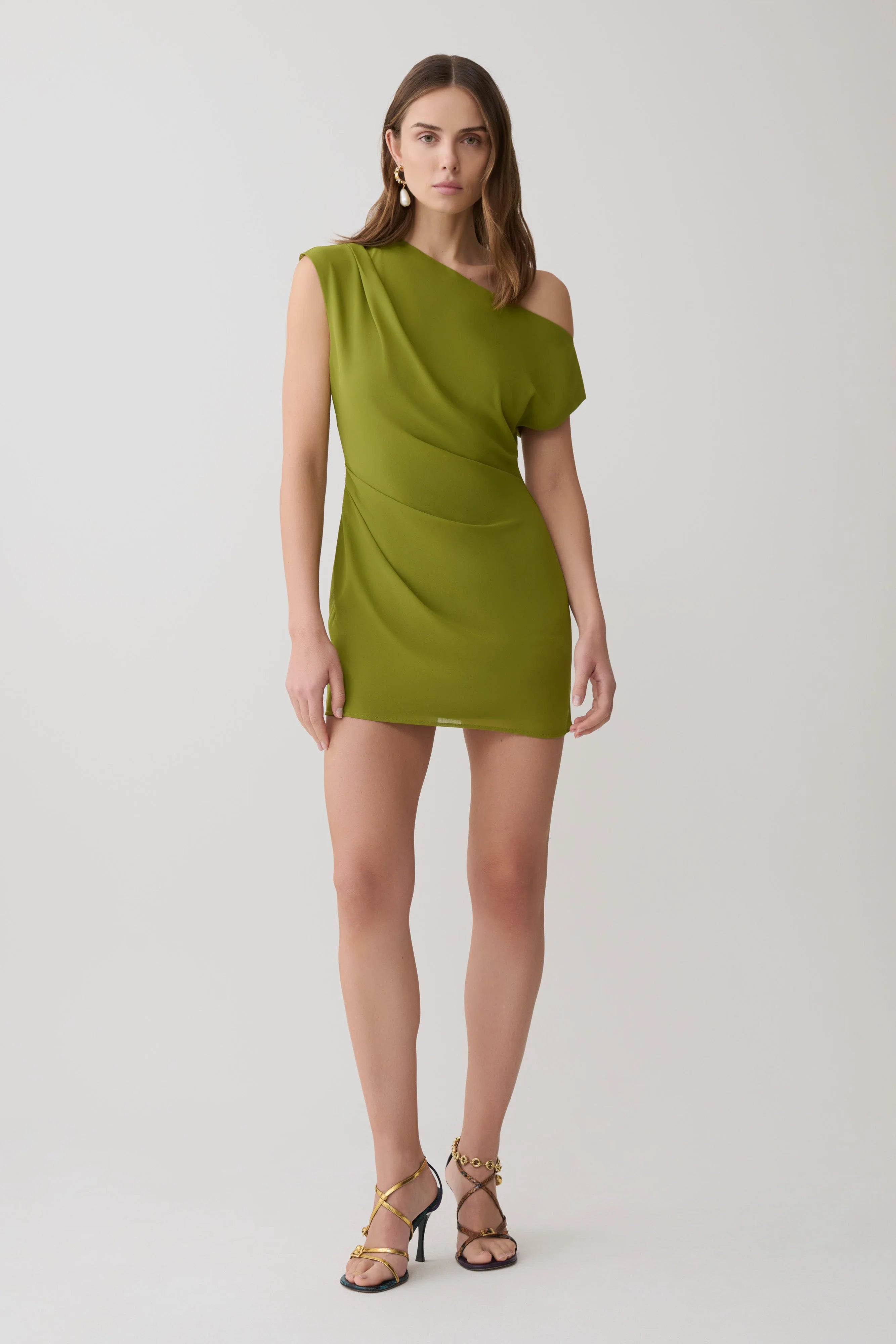 Chic Draped One-Shoulder Olive Green Mini Homecoming Dresses Women's Gown