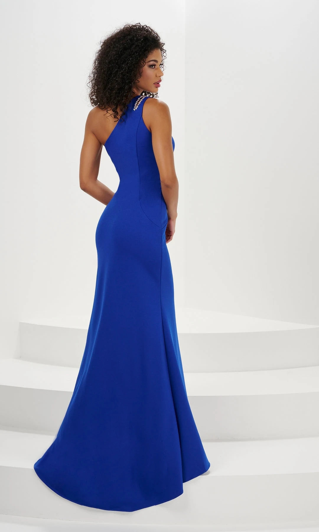 Chic Fitted One Shoulder Sleeveless Beaded Slit Royal Blue Prom Dresses