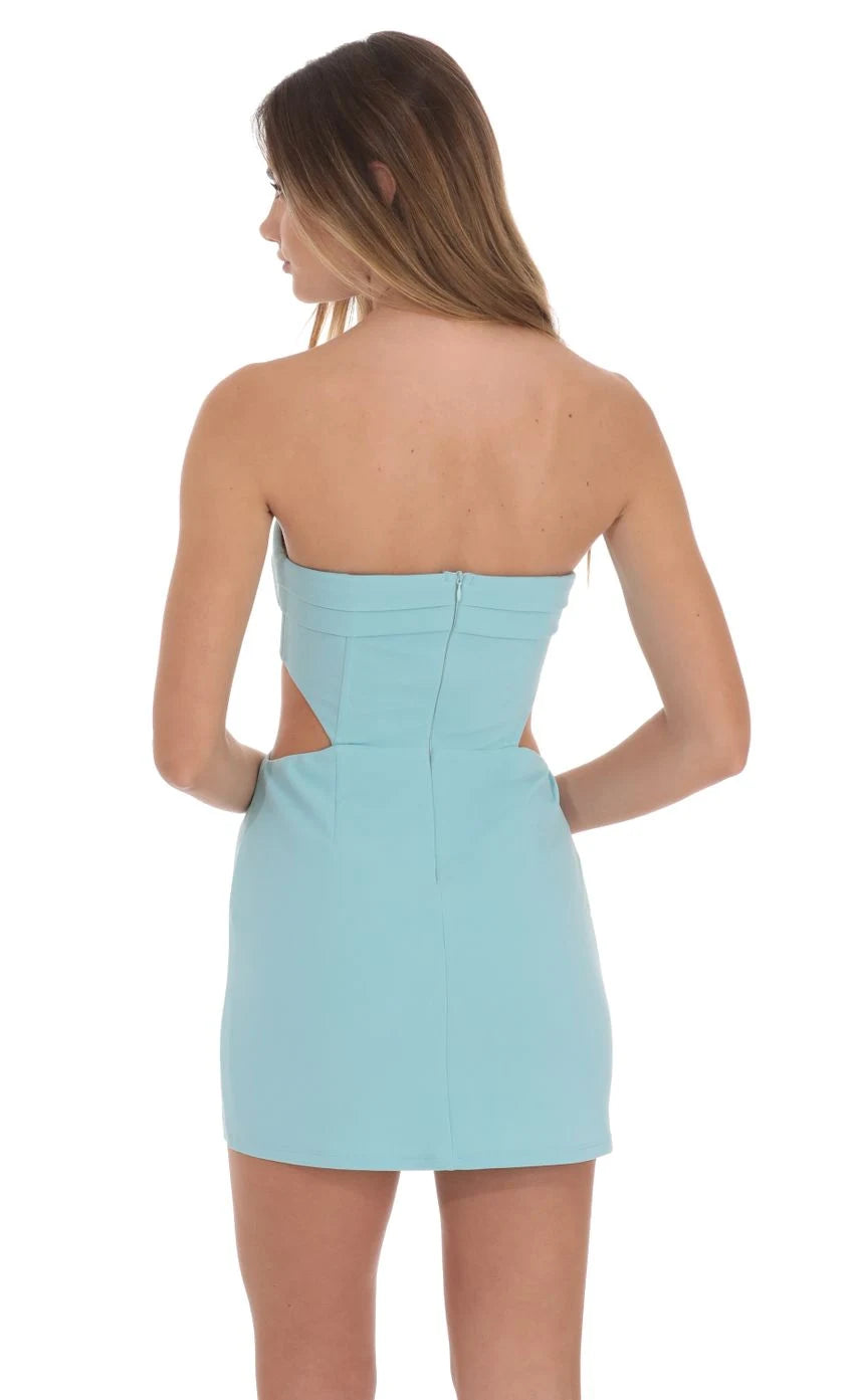 Chic Fitted Strapless Sleeveless Cutout Pleated Aqua Mini Homecoming Dress Women's Party
