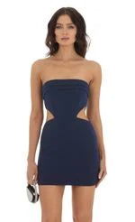 Chic Fitted Strapless Sleeveless Cutout Pleated Aqua Mini Homecoming Dress Women's Party