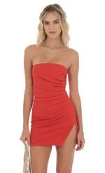 Chic Fitted Strapless Sleeveless Ruched Slit Royal Blue Mini Homecoming Dress Women's