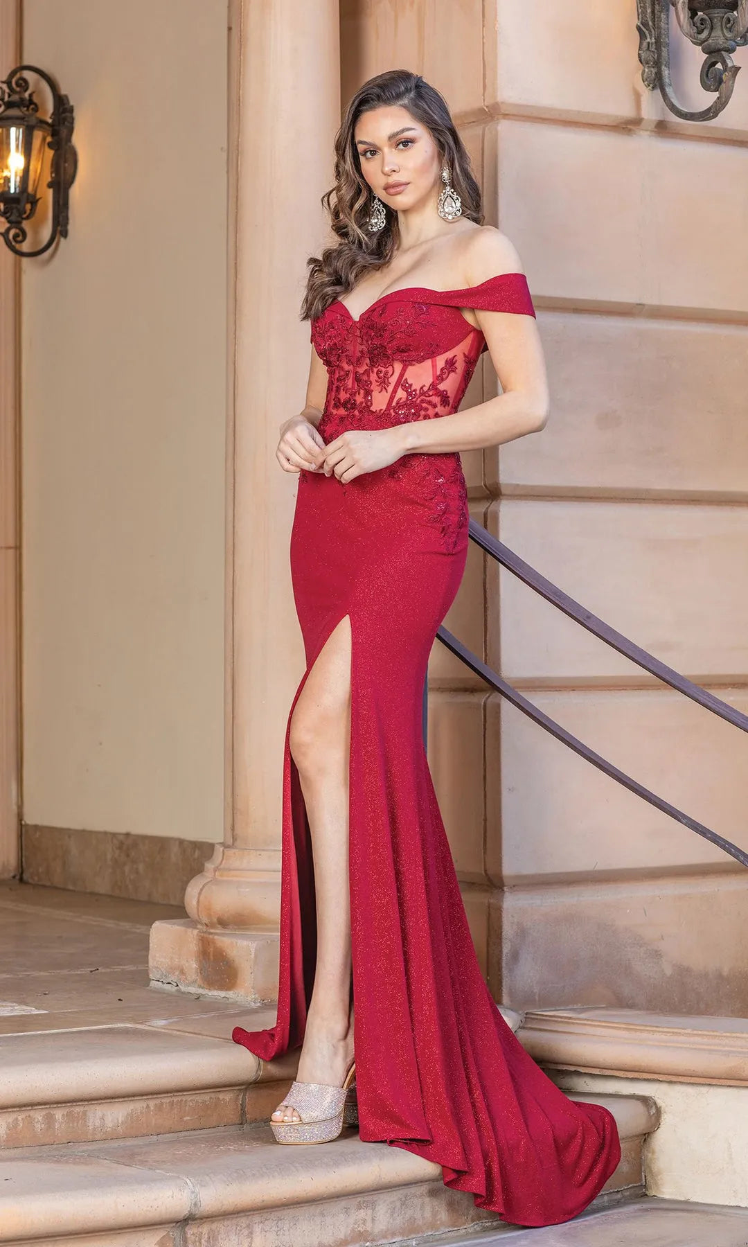 Chic Fitted Sweetheart Sleeveless Corset Slit Burgundy Long Prom Dresses Women