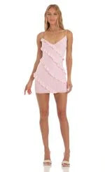 Chic Fitted V-Neck Sleeveless Ruffled Pink Mini Homecoming Party Dress