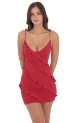 Chic Fitted V-Neck Sleeveless Ruffled Pink Mini Homecoming Party Dress