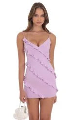 Chic Fitted V-Neck Sleeveless Ruffled Pink Mini Homecoming Party Dress
