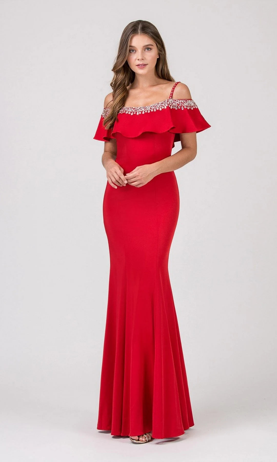 Chic Mermaid Scoop Sleeveless Beaded Red Long Prom Dresses Women Gown