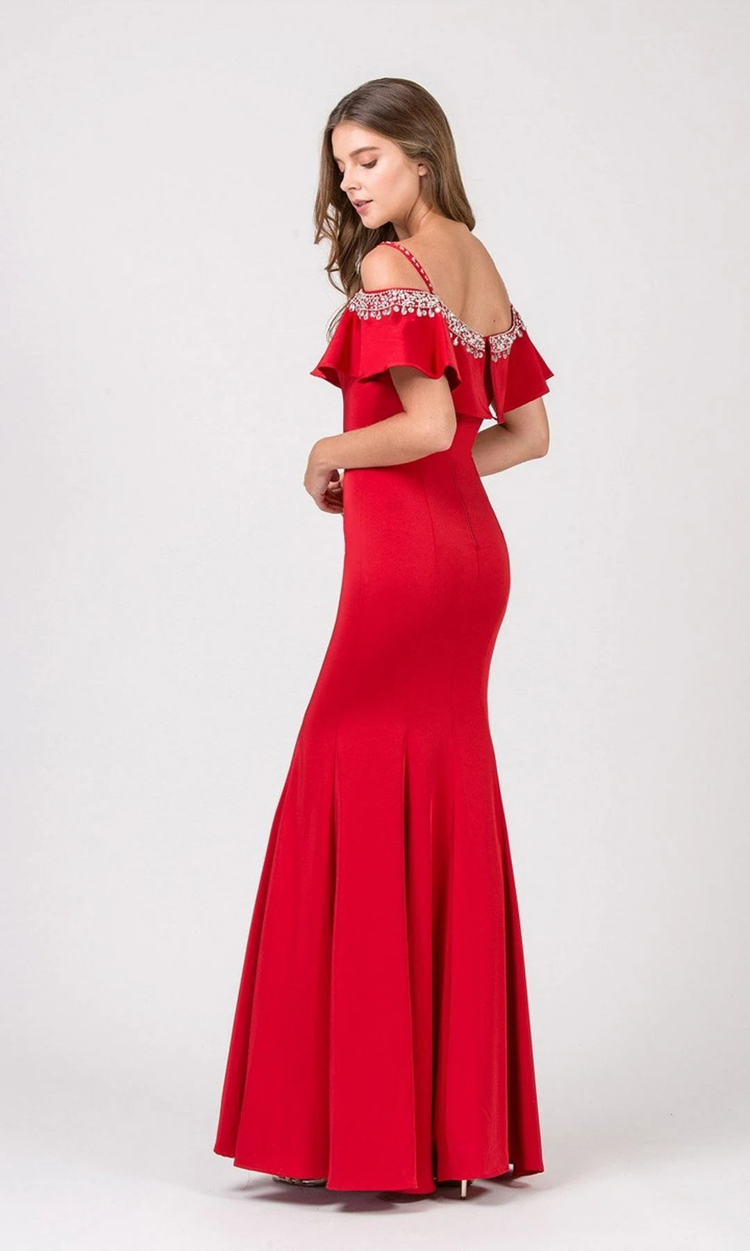 Chic Mermaid Scoop Sleeveless Beaded Red Long Prom Dresses Women Gown