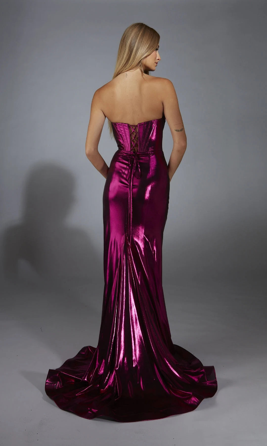 Chic Mermaid Strapless Sleeveless Ruched Magenta Long Prom Dresses Women Gown