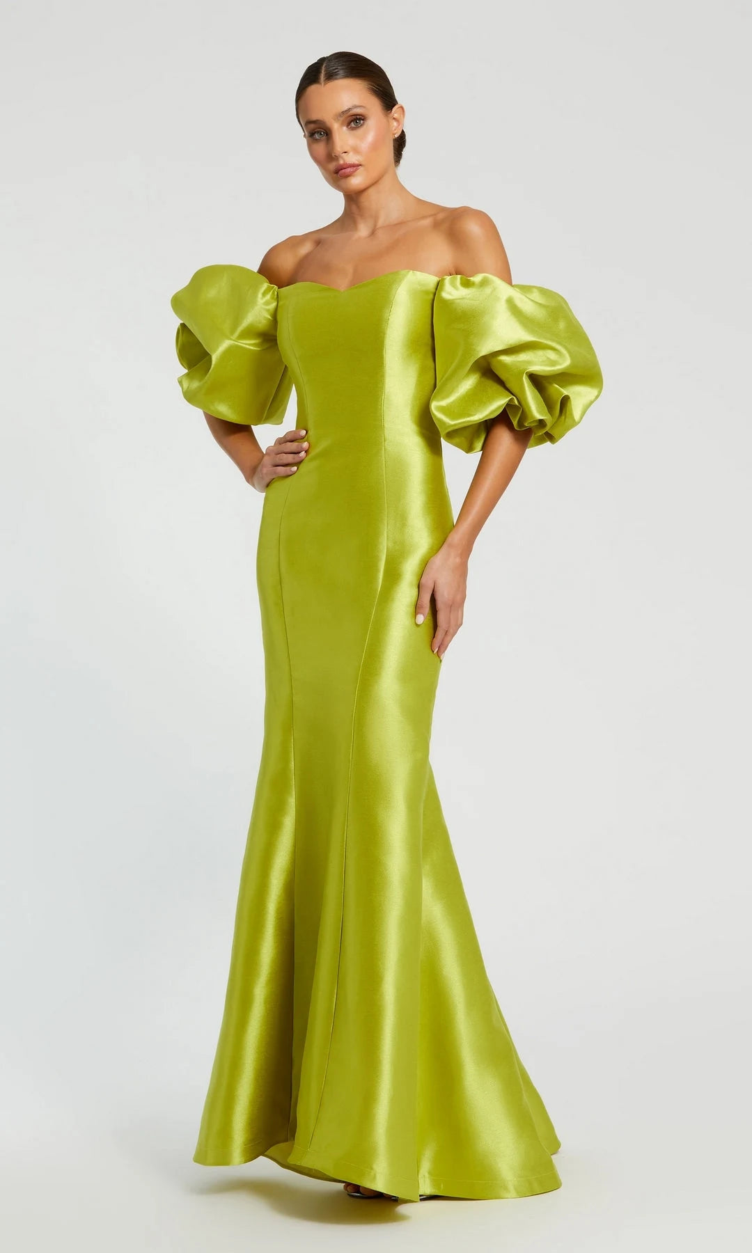 Chic Mermaid Sweetheart Sleeved Puff Chartreuse Long Prom Dresses Women Gown