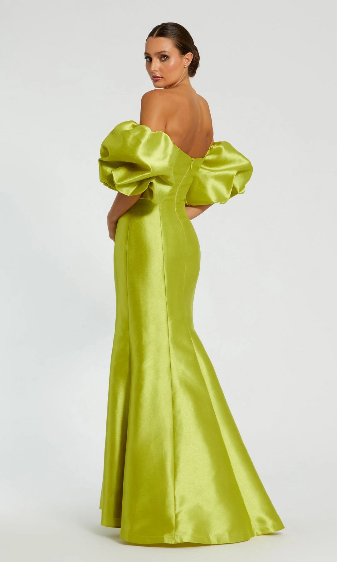 Chic Mermaid Sweetheart Sleeved Puff Chartreuse Long Prom Dresses Women Gown