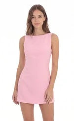 Chic Sheath Boat Neck Sleeveless Elegant Pink Mini Homecoming Dress Women's Party