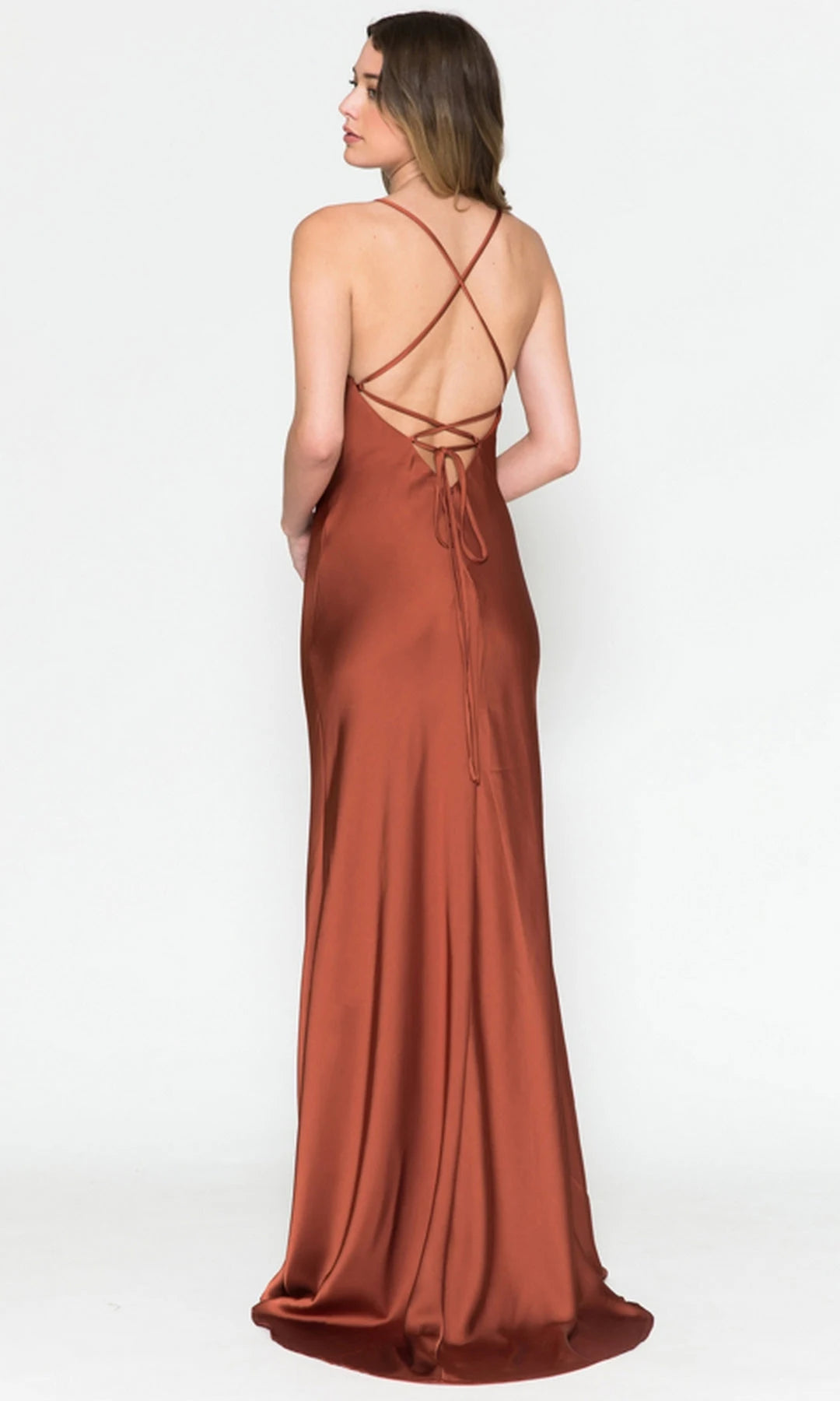 Chic Sheath Cowl Neck Sleeveless Backless Rust Long Prom Dresses Women