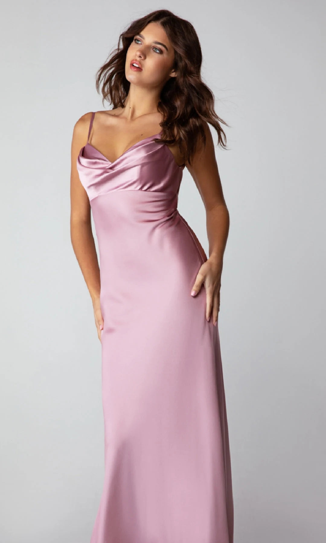 Chic Sheath Cowl Neck Sleeveless Simple Pink Maxi Prom Dresses Women