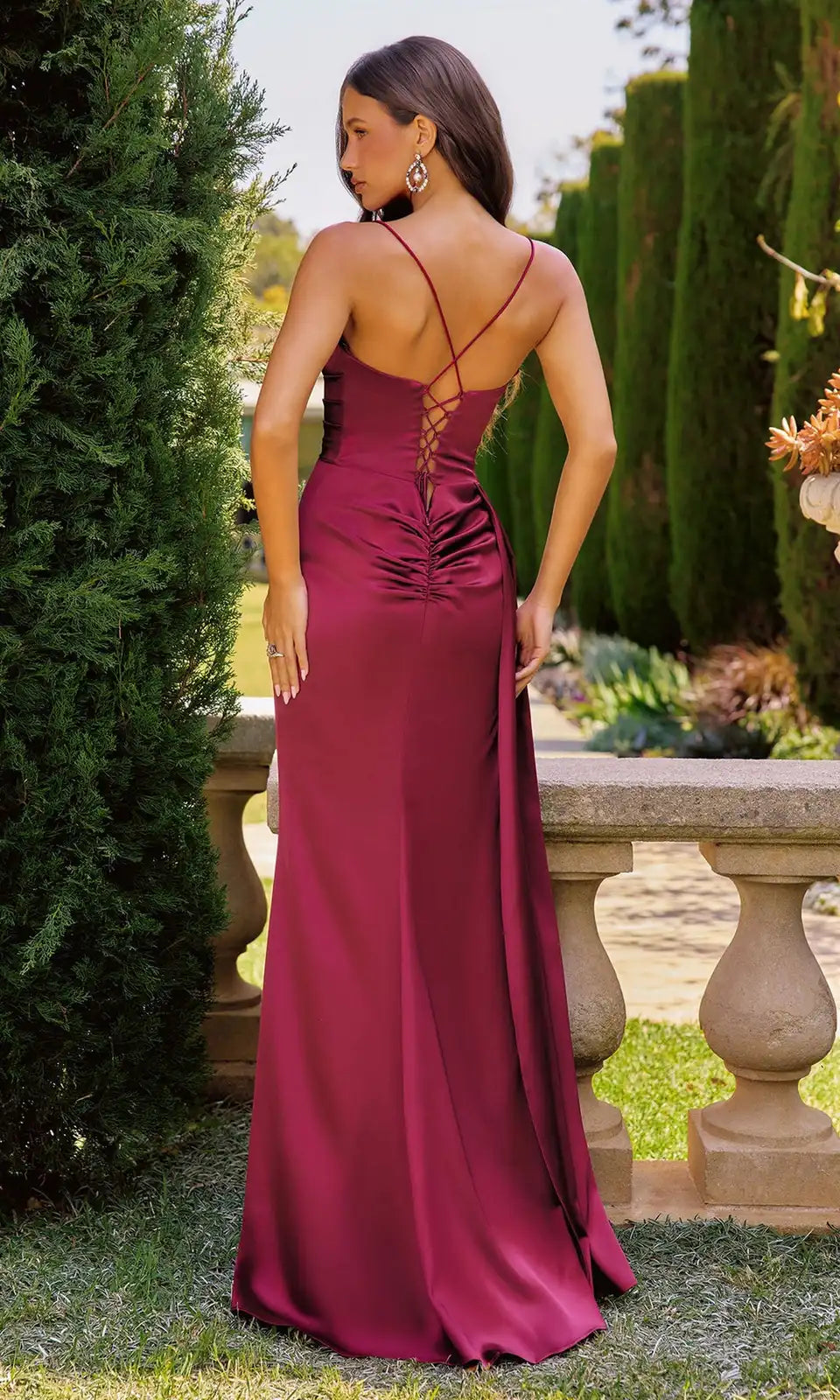 Chic Sheath Cowl Sleeveless Ruched Slit Burgundy Maxi Prom Dresses Women