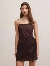 Chic Sheath Square Neck Sleeveless Ruched Wrap Dark Brown Mini Homecoming Dress