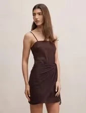 Chic Sheath Square Neck Sleeveless Ruched Wrap Dark Brown Mini Homecoming Dress