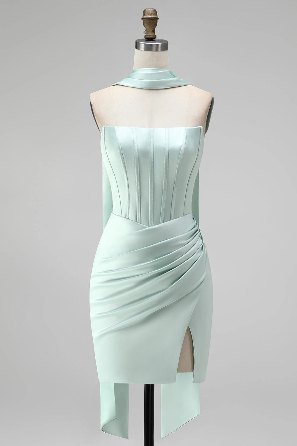 Chic Sheath Strapless Choker Sleeveless Corset Draped Mint Short Homecoming Dress