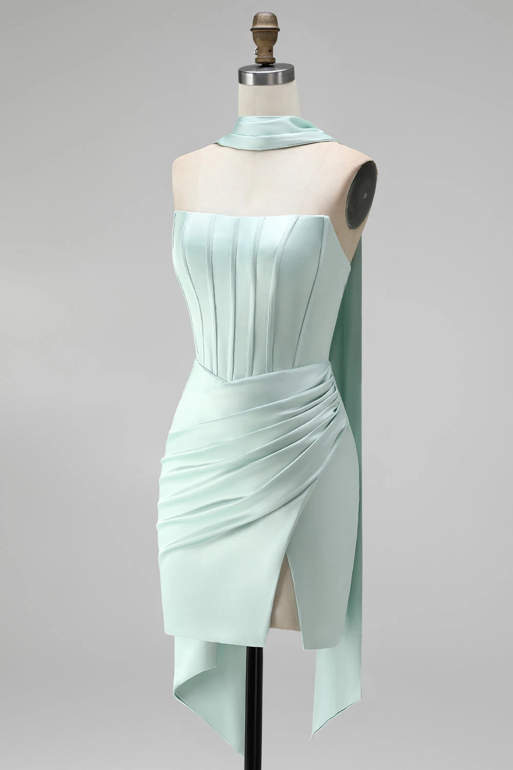 Chic Sheath Strapless Choker Sleeveless Corset Draped Mint Short Homecoming Dress